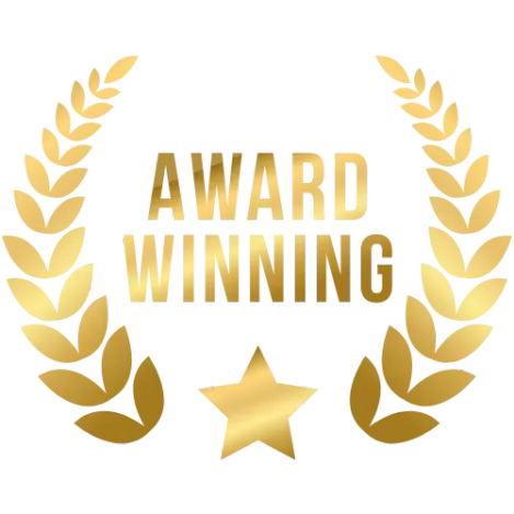 Gold laurel wreath and star emblem representing award winning concrete garage floor Auckland excellence.